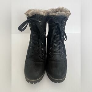 Women's Steve Madden Comfort Black Vegan Leather Lace Up Booties Boots Size 10